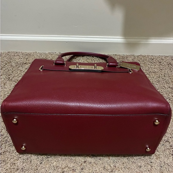 Coach Dark Red Leather Satchel with Gold Accents - Picture 10 of 10
